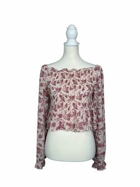 Beyond the Radar Floral Smocked Peasant Top Cottagecore Romantic Boho Cropped